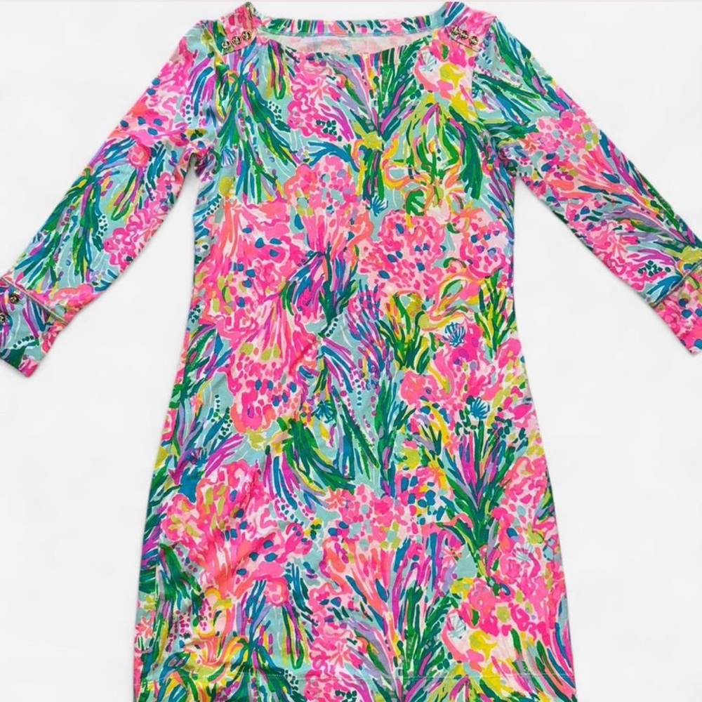 Lilly Pulitzer Multicolor Tropical Print Dress with 3/4 length sleeves